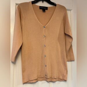Ellen Tracy V-Neck Cardigan in Warm‎ Tan